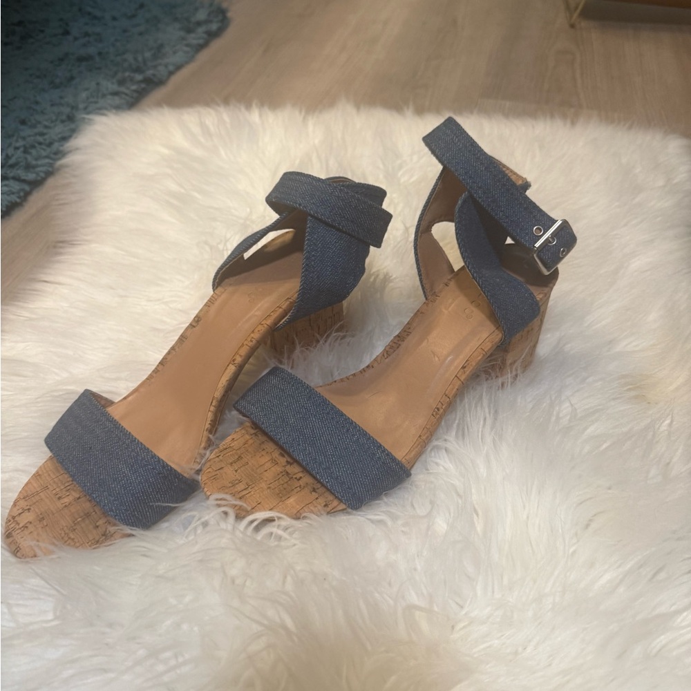 BAMBOO Denim Cork Heel Sandals
